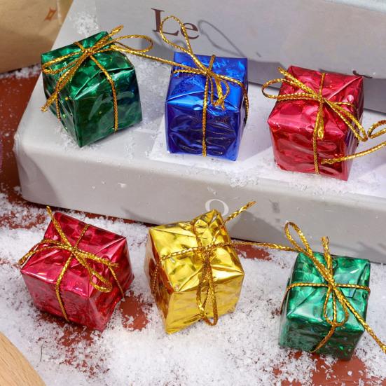 12 Pcs Christmas Shiny Mini Boxes Ornaments Miniature Gift Box Hanging