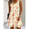 Women's Round Neck Sleeveless Watercolor Floral Print Casual A-Line Mini Dress, Elegant Tank Dresses for Spring & Summer
