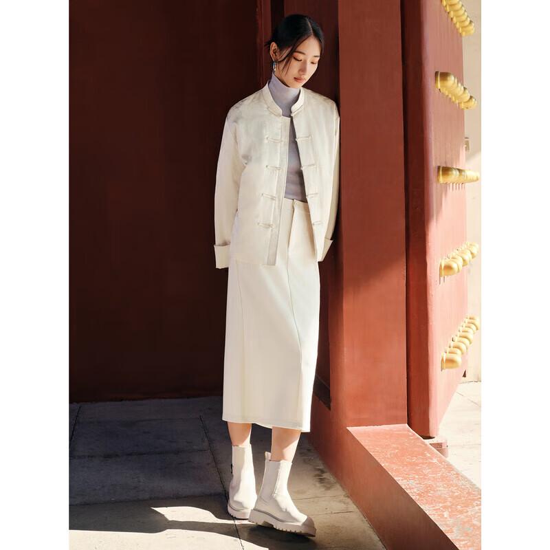 JZ ANNAKAI New Chinese Style Jacquard White Duck Down Jacket for Women