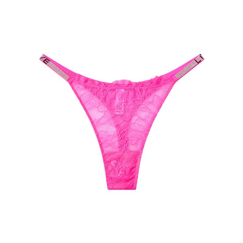 Sexy Lace Thong with Rhinestones: Seamless, Thin-Strapped, See-Through Panties
