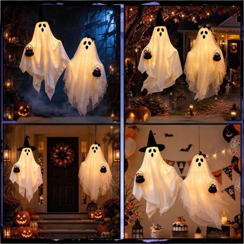 Entryway Window Line Halloween Hanging Pair, Two Piece Fabric Figure Set for Home and Party Corner Indoor Display