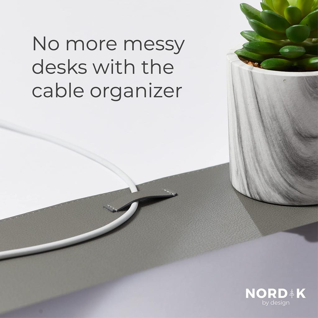 Nordik Faux Leather Desk Mat with Cable Organizer 90 x 43 Premium Extended Mouse Mat for Home and Office Accessories Felt Vegan Large Leather Desk Pad