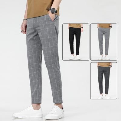 Pantaloni da uomo Ninth, dritti, con stampa a quadri, tasche laterali, sottili, elastici, vestibilità slim, chiusura con cerniera, casual, formali, da lavoro
