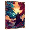 Norse Mythology Style Fantasy Warrior Glowing Energy Ball Starry Sky Mountain Living Room Bedroom Decor Metal Iron Painting