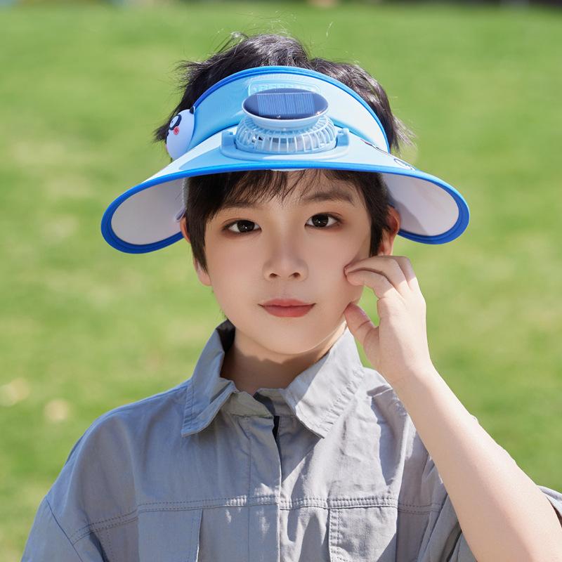 Children's Hats Big Eaves Solar Fan Hats Male and Female Babies Outdoor Sun Protection Hats Cartoon Cute Empty Top Sun Hats