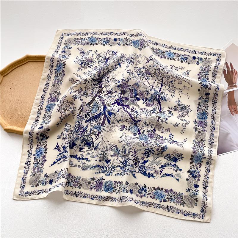 70cm New Fashion Cotton Square Scarf Women Floral Print Design Bandanas Lady Scarves Headband Handkerchief Hair Luxury Brand