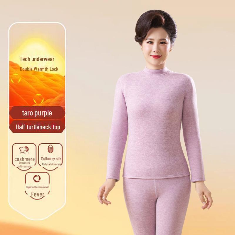 Niemiecki jesienny garnitur z kaszmiru: Damski sweter i spodnie z bawełny termicznej dla osób starszych