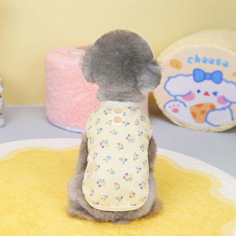 Floral Dog Clothes Summer Pet Vest Cotton Fashion Waffle T Shirt for Dogs Cats Girls Dog Costume Chihuhua Bichon Dog Pullovers