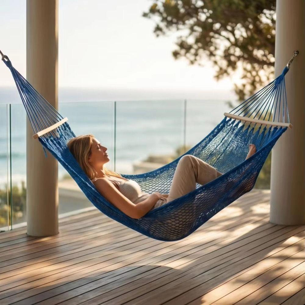 Ice Silk Mesh Outdoor Swing Hammock Curved Rod Hanging Swing Camping Mesh Hammock Outdoor