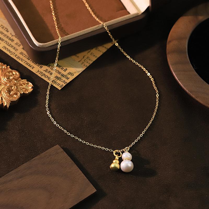 Natural Freshwater Pearl Gourd Pendant Necklace for Women Daily Wear Pearl Calabash Pendant Choker New Chinese Style Jewelry