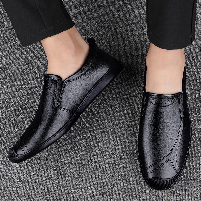 The First Layer of Cowhide Men's Simple Casual Lazy Foot Cover One Pedal Leather Shoes Men's Large Size Leather Shoes