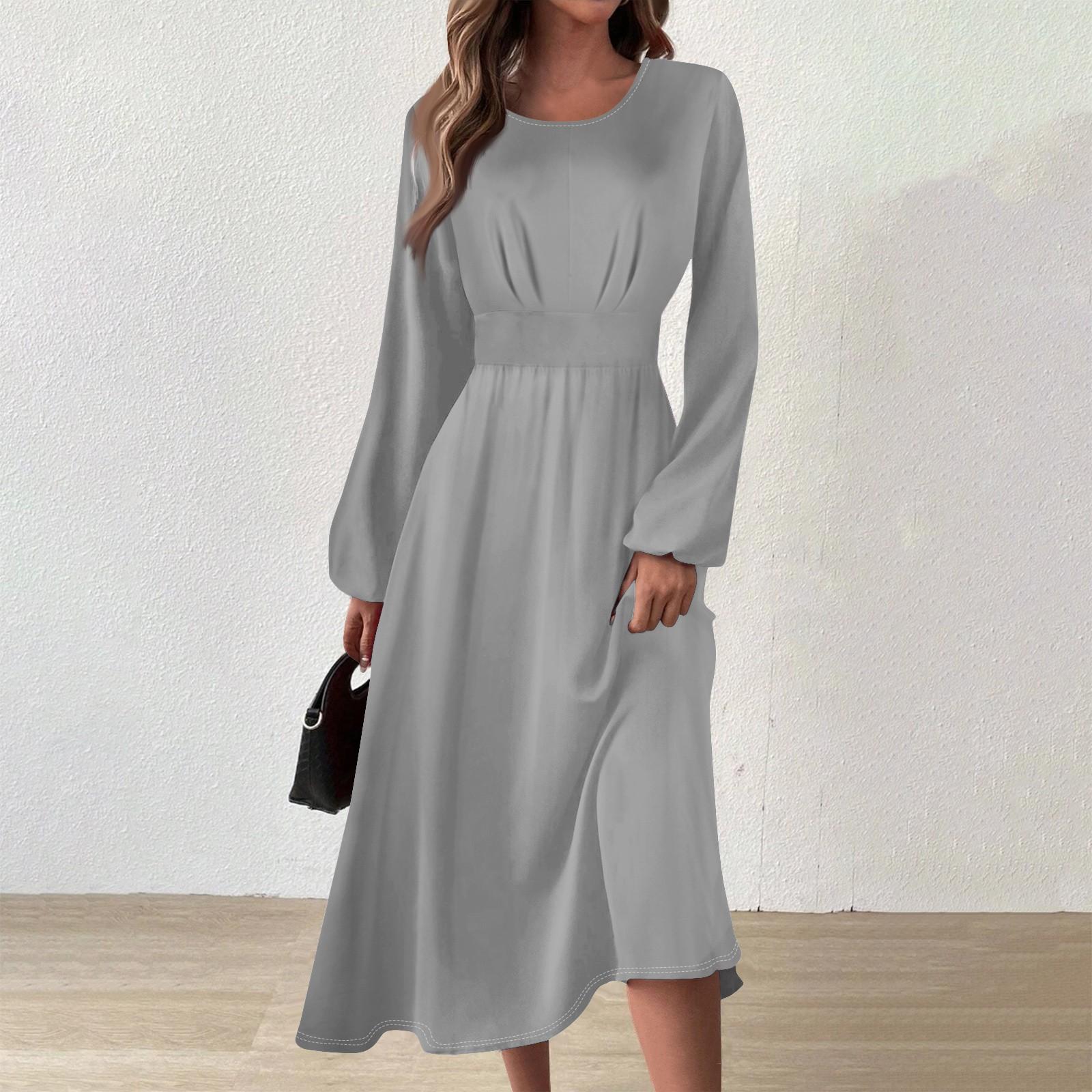 Women s And Winter Casual Fashion Round Neck Long Sleeve Color Long Dress M