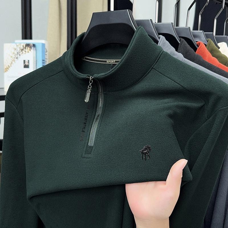 Men's Semi High Neck Zipper Long Sleeve T-Shirt Winter Solid Color Print Warm Fashion Casual Commute Men'swear