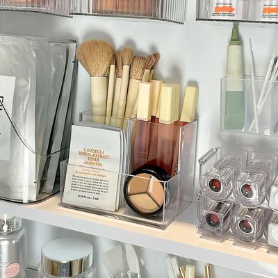 Clear Plastic Makeup Organizer Cosmetic Storage Box Makeup Brush Holder Stationery Storage Pen Holder Lipstick Display Stand