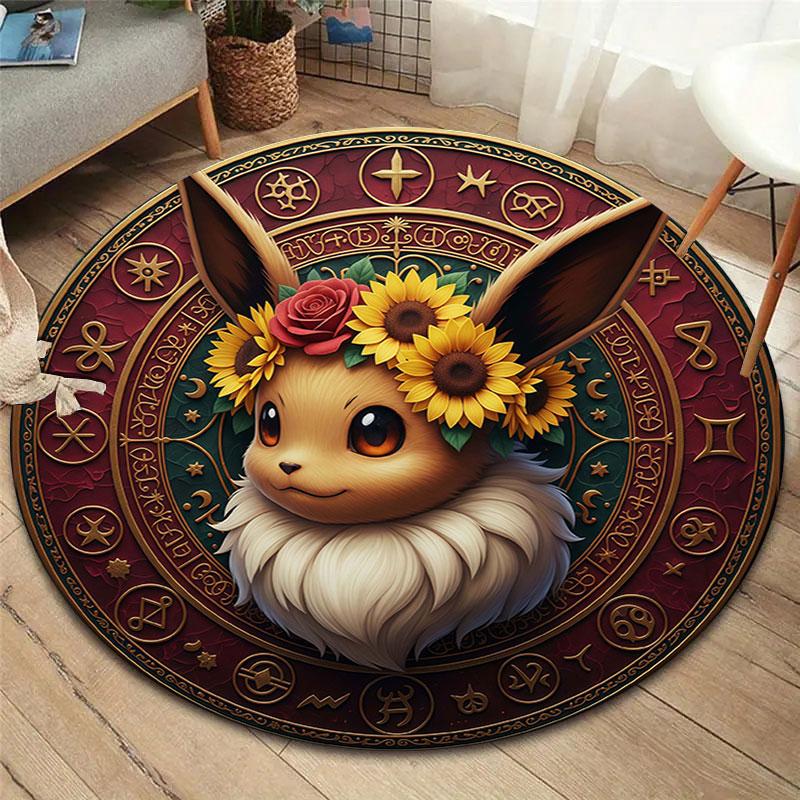 Retro Pokemon Round Area Rug,Carpet Rug for Living Room Bedroom Sofa Playroom Decor,Non slip Floor Mat