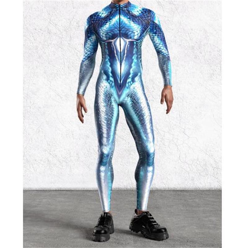 Men Sexy Colorful Print Jumpsuit Punk Morphsuit Halloween Robot Cosplay Zentai Suit Holiday Party Bodysuit Rave Cycling Catsuits