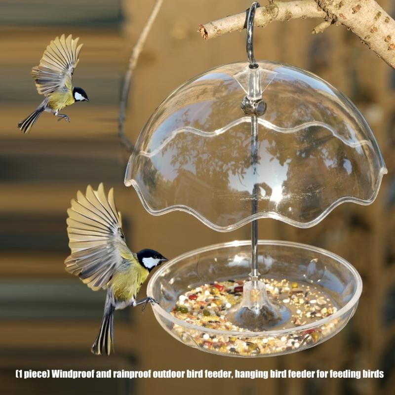 Bird Feeder with Metal Hanging Hook Waterproof Windproof Plastic Bird Waterer For Backyard Patios Balcony and Garden