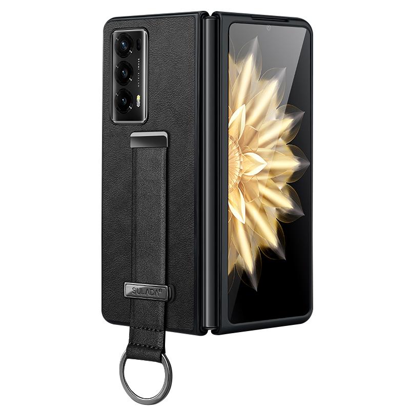 

SULADA Серия Fashion для Honor Magic V2 5G Чехол для телефона из ПУ кожи+ПК Регулируемый ремешок на запястье Подставка Чехол Black