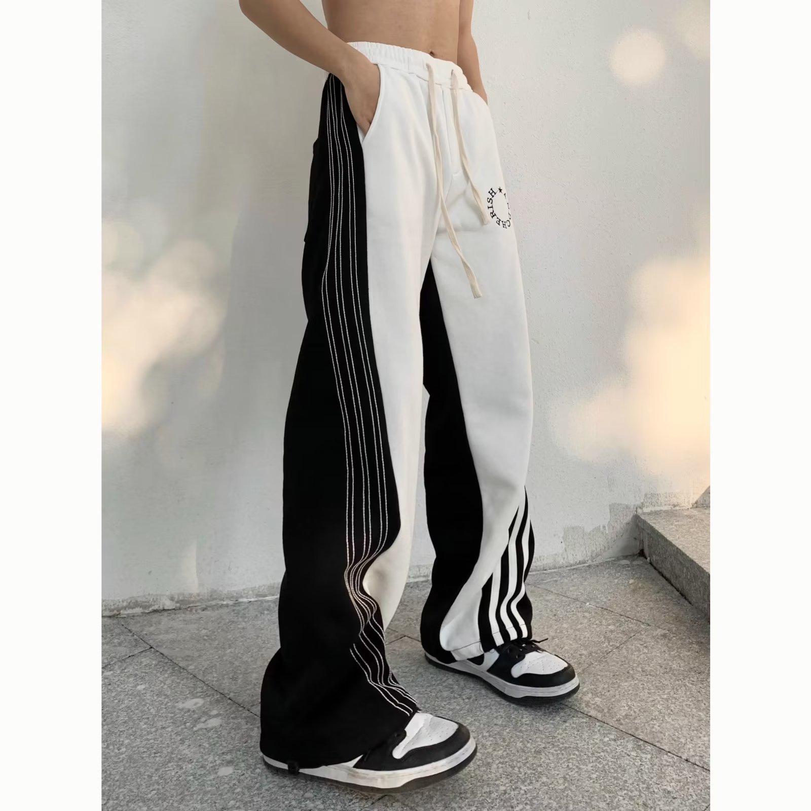 

Men s White Straight-Leg Wide-Leg Trousers - 2023 Spring/Summer American Streetwear, Floor-Length, Casual Sportswear. M чорний