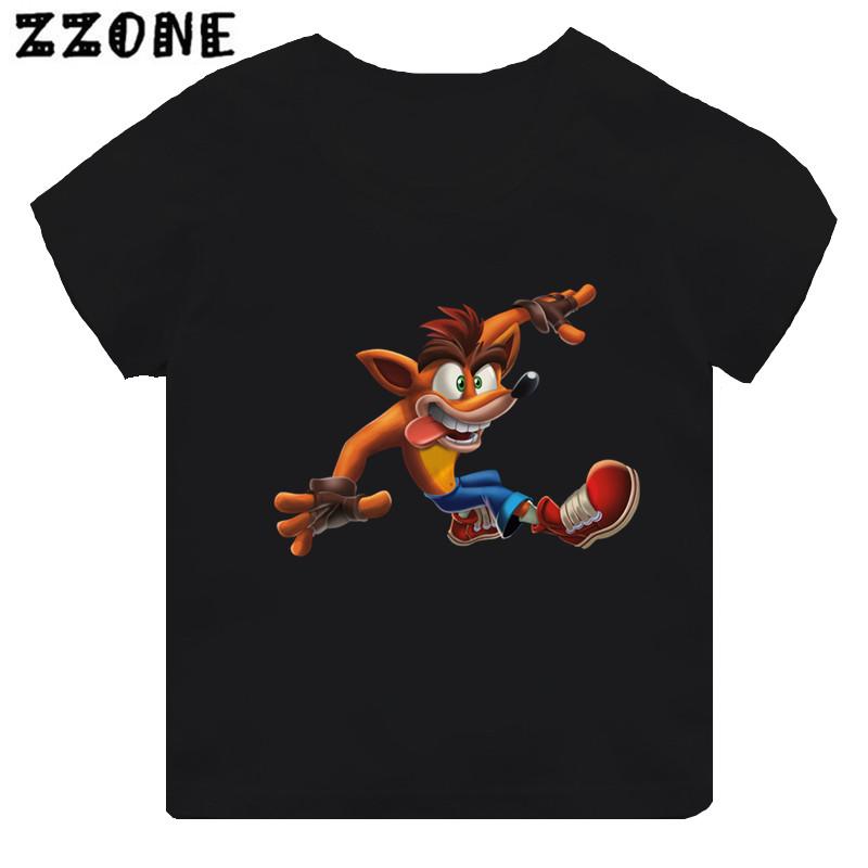 

Гарячий розпродаж Гра Crash Bandicoot Принт Мультяшна Дитяча Футболка для Дівчаток Одяг для Малюків Чорна Футболка з Коротким Рукавом Дитячі Топи 100