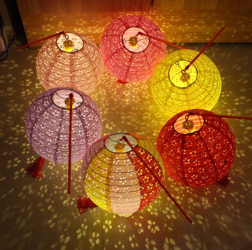 

DUOLEIMI Paper Lanterns for Obon Openwork Paper Lanterns with LED Set of 10 Festivals, Lights, Colorful, (Round)