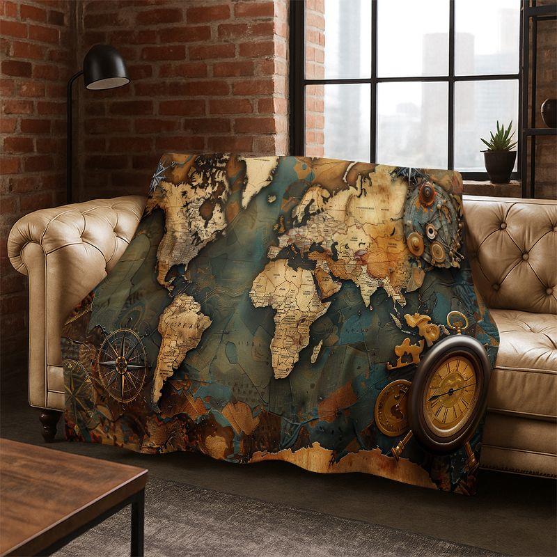 Ancient Nautical Chart Map Compass Cartoon Flannel Blanket Soft Warm Throw Blanket for Bedroom Living Room Bed Travel Picnic