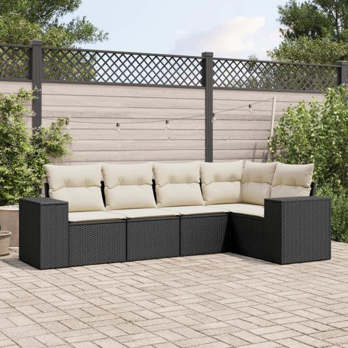 VidaXL Garden Lounge Set with Cushions 5 Pcs, Patio Sofas, Patio Furniture Set, Outdoor Furniture, Black 3254863