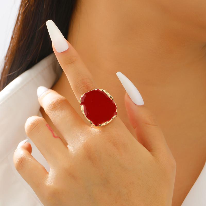 

Vintage Coffee Colored Drip Oil Irregular Stud Earrings Ring Set for Women Personality Square Geometric Finger Rings Zircon
