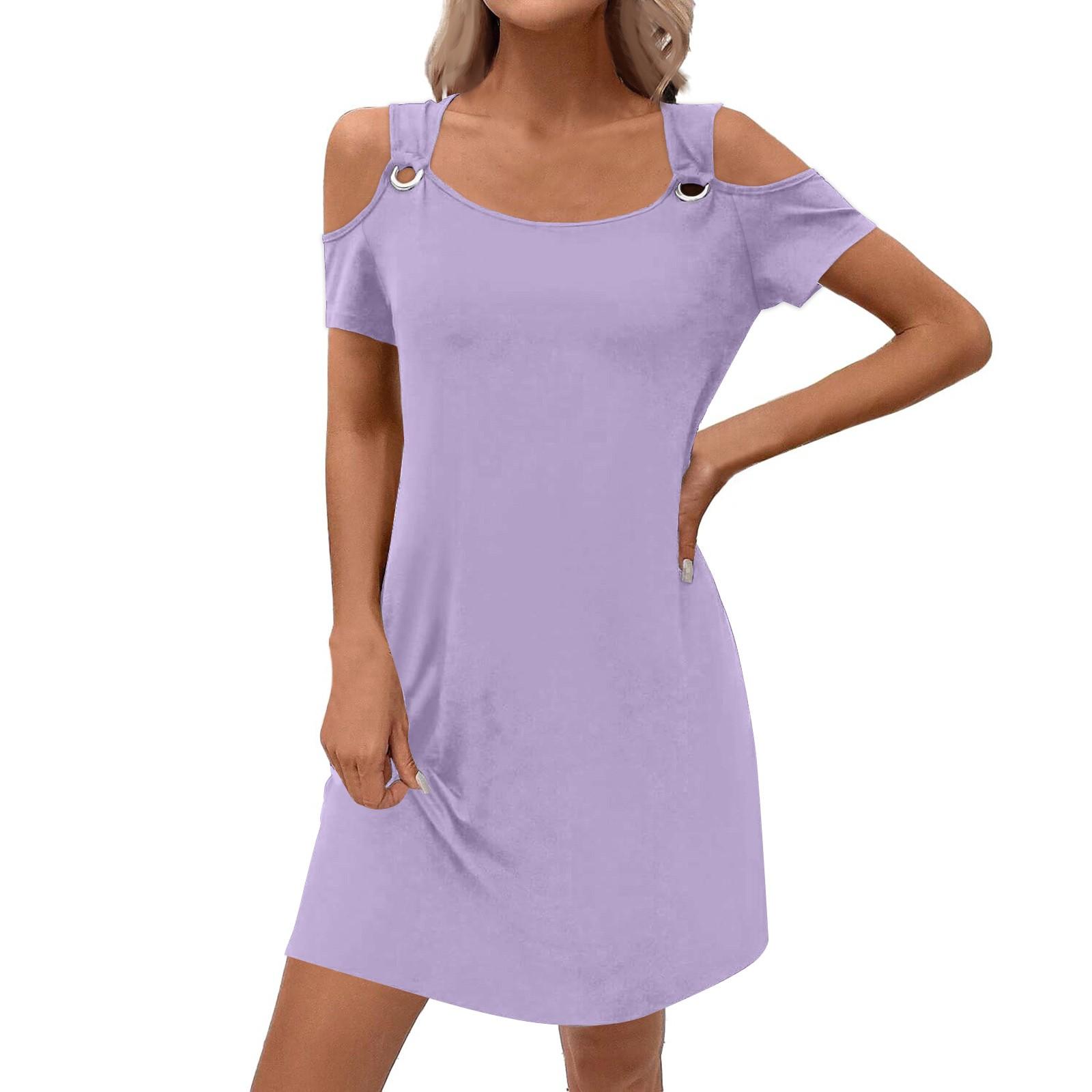 Женское стильное повседневное летнее однотонное платье с карманами L фиолетовый