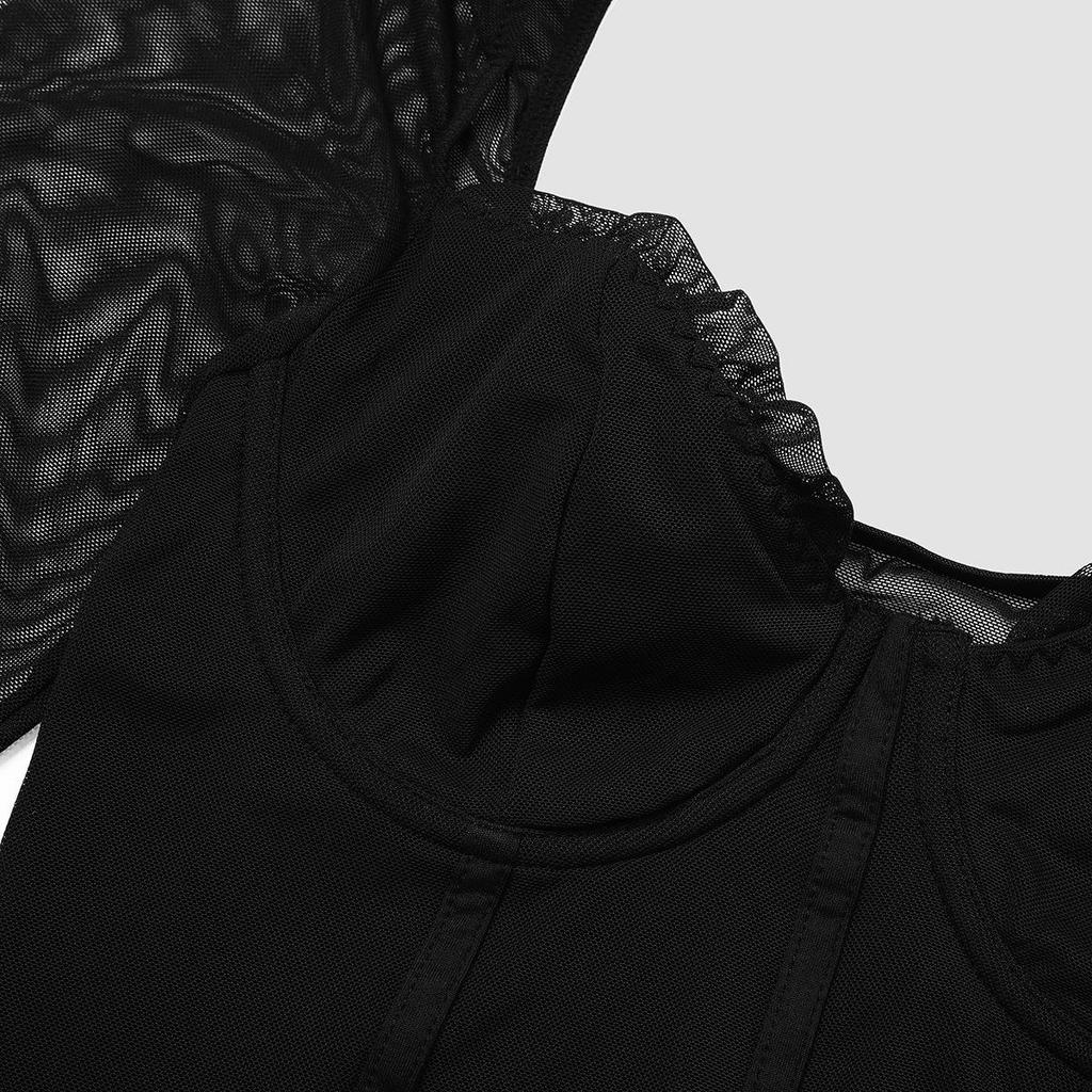 European & American Style Sexy Double Layer Mesh Ruffle Slimming Bodysuit