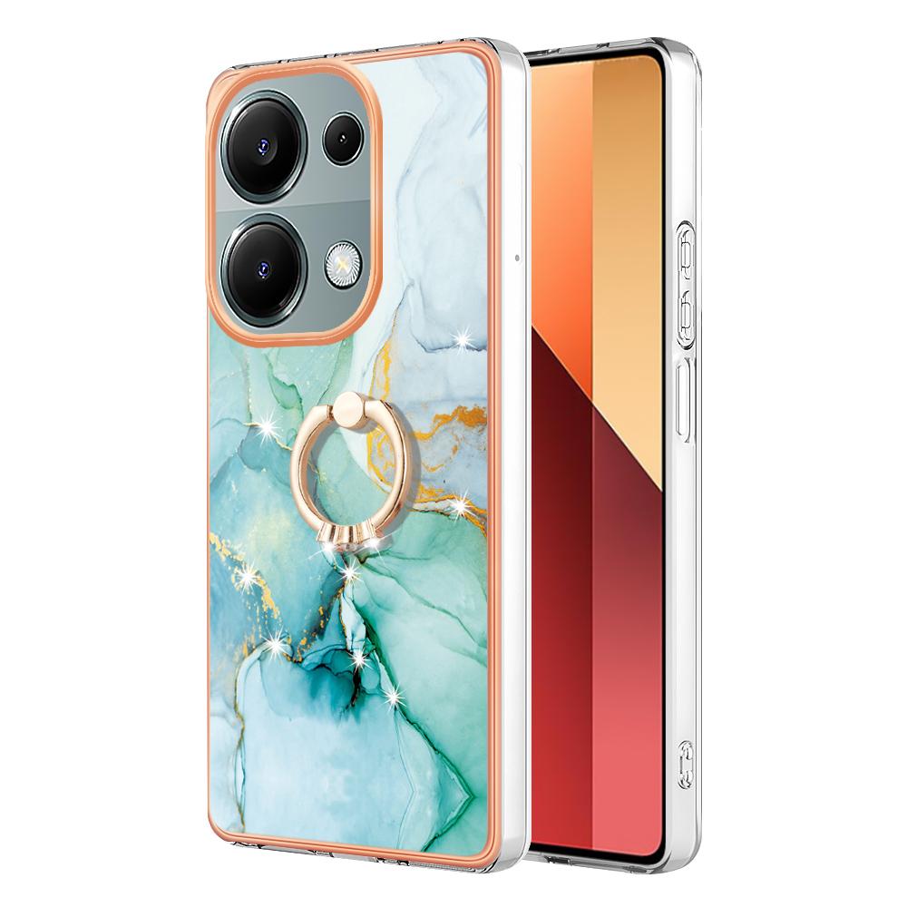 For Xiaomi Redmi Note 13 Pro 4G/Poco M6 Pro 4G Case with Ring Kickstand Marble Pattern Electroplating TPU Back Cover