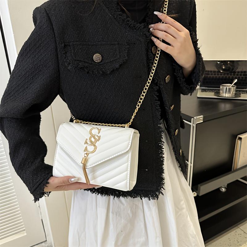 

Сумка через плечо с декором кисточкой, женская стеганая маленькая квадратная сумка, модная сумка через плечо с цепочкой