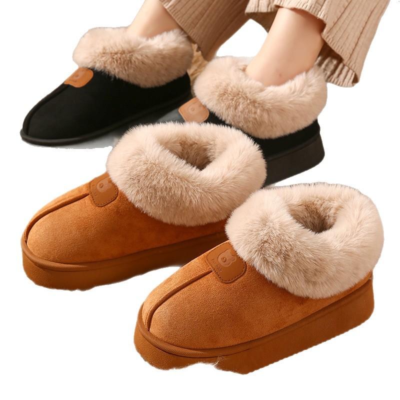 Women's Autumn And Winter Warm Plush Home And Outdoor Thick Soled Anti Slip Bag Root Cotton Shoes