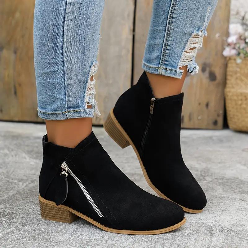 Women'S Fashionable Ankle Boots - Pointed Toe, Mid-Heel, Zipper Closure, All-Season Comfort, Fabric Upper/Insole/Shoe Pad, Non-Slip TPR Sole