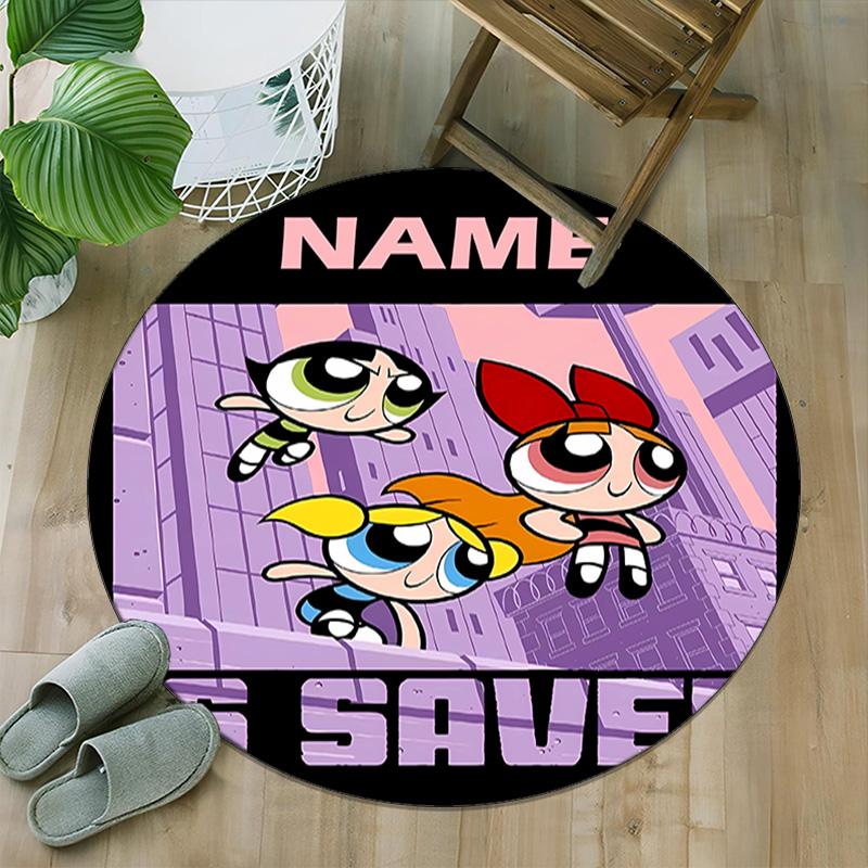 Customizable The Powerpuff Girls8 Round Non-Slip Carpet - Ideal for Garden, Picnic, Office, Perfect for Decoration, Suitable For All Seasons