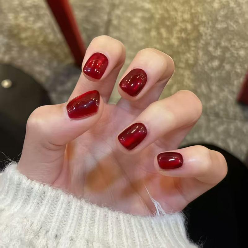 Bestseller di Capodanno: Perle di Vetro Rosse Occhio di Gatto Semi-Artigianali Nail Art - Unghie Indossabili Sbiancanti Rimuovibili di Alta Gamma