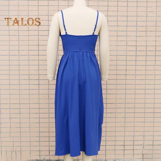 Dámské prázdninové šaty Hluboký výstřih do V Špagetová ramínka Vykrojená záda Bez rukávů Boční rozparek Plisované Jednobarevné Plážová párty Midi šaty Léto Dlouhé