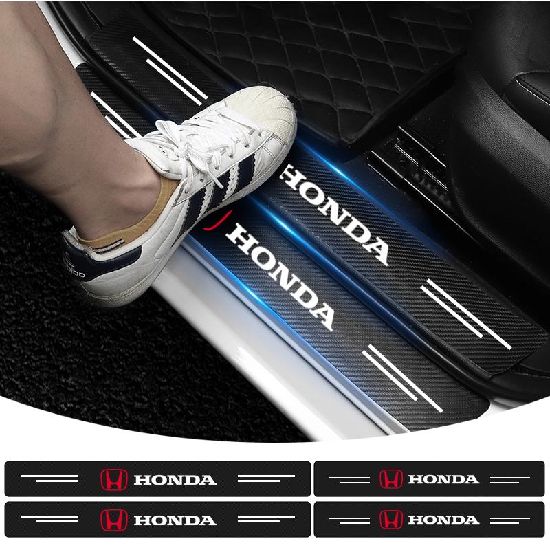 4Pcs Carbon Fiber Car Door Sill Protection Sticker Anti-scratch Refit Sticker for Honda Mugen Power Honda Civic Accord CRV Hrv Jazz