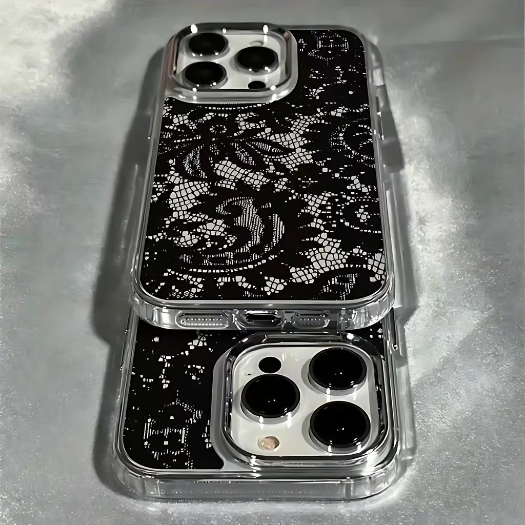 Black Lace Pattern Phone Case For Infinix Smart Note Tecno Camon Spark Pova Hot 30 40 50 8 9 10 Pro Plus 4G 5G Transparent Cover