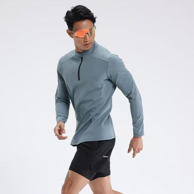 Men's Half-Zip Long-Sleeve Sports T-Shirt - Autumn/Winter Outdoor Casual Running & Fitness Top