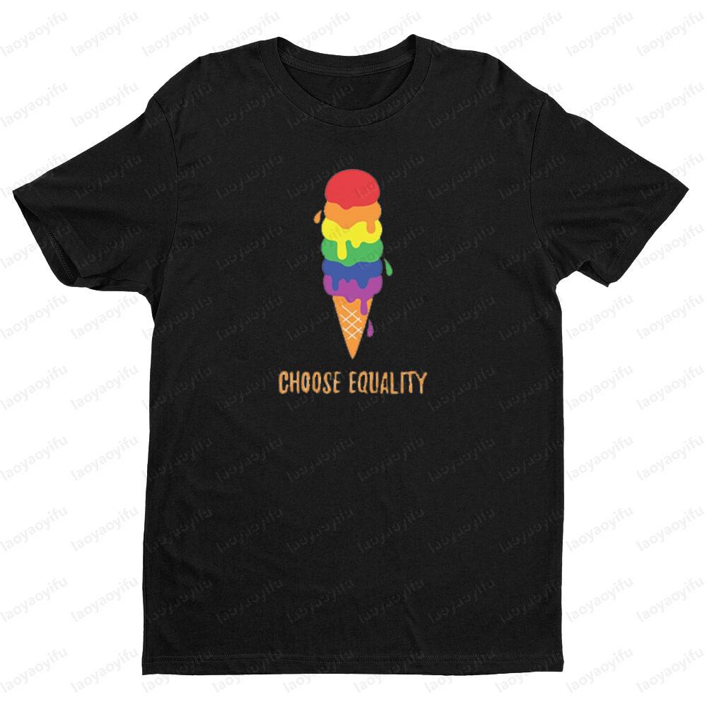 

Ice Cream Rainbow TShirt LGBTQ Choose Equality Pride Shirts Unisex Creative Design Tee Tops Women Summer Daily Life Short Sle... 5XL різнокольоровий