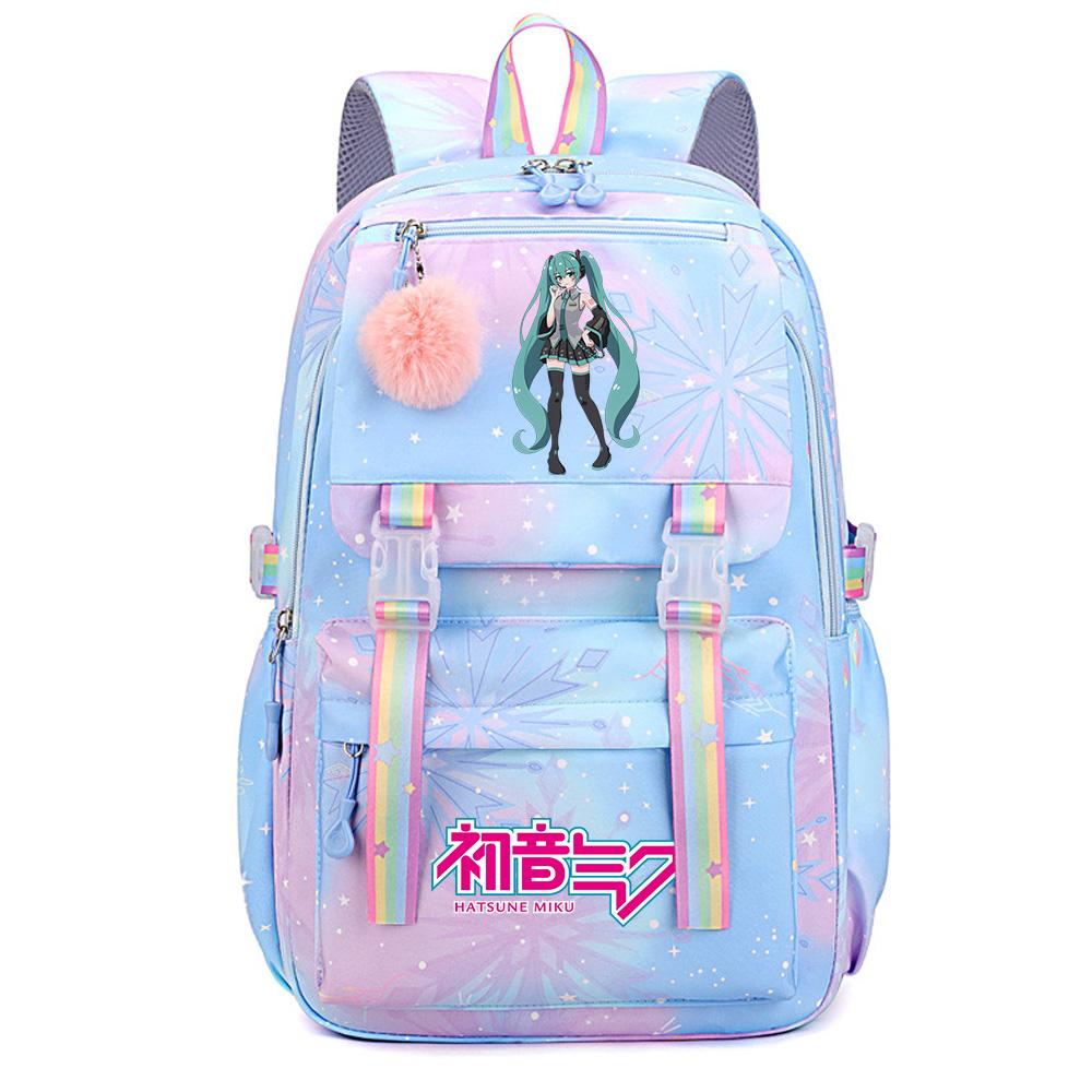 Anime Anime Hatsune Miku Bedruckter Rucksack mit großem Fassungsvermögen, wasserdicht, für Teenager, Schüler, Mädchen, Jungen, Schultasche, Büchertasche, Reisetasche
