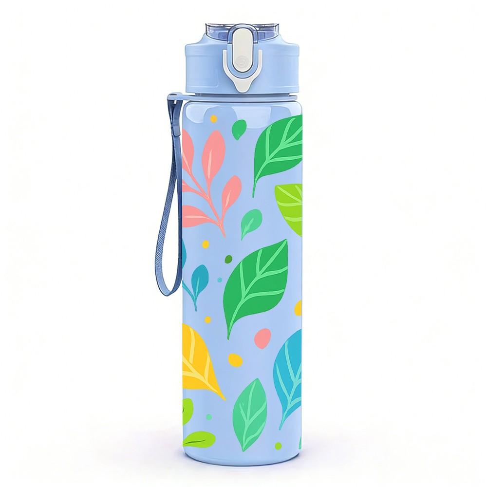 1PC Multicolor Leaf Plant Pattern Print 750ml Color Plastic Sports Water Bottle Leakproof Flip Straw Lid Suitable for Sports Office Home Use