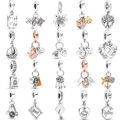 New 925 Sterling Silver Clover Horseshoe Love Family Pendant Charm Fit Original Bracelet Boutique Women Jewelry