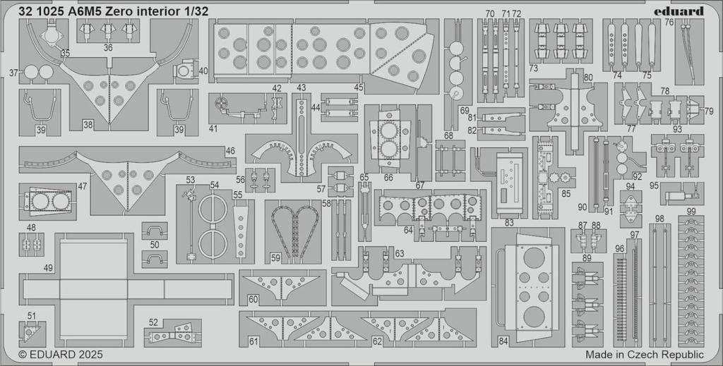 Eduard Mitsubishi Zero Fighter Model 52 Interior Etching Parts Plastic Model Kit Parts EDU321025 1/32 (for Tamiya) (Airplane)