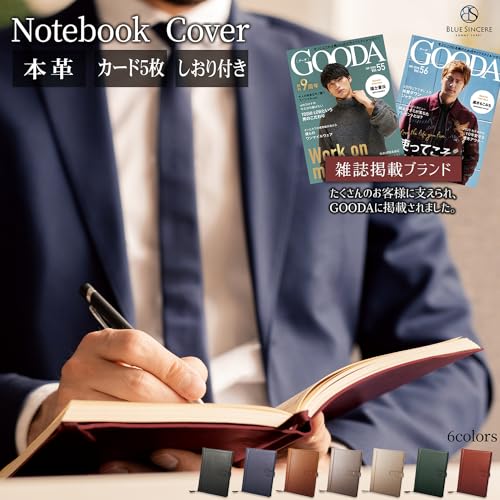 [BLUE SINCERE] B5 Genuine Leather Slim Notebook Cover, Holds 2 Books, Fits College Notebooks, Includes Pen Holder, Bookmark, and Card Slots / NC2 (Roy