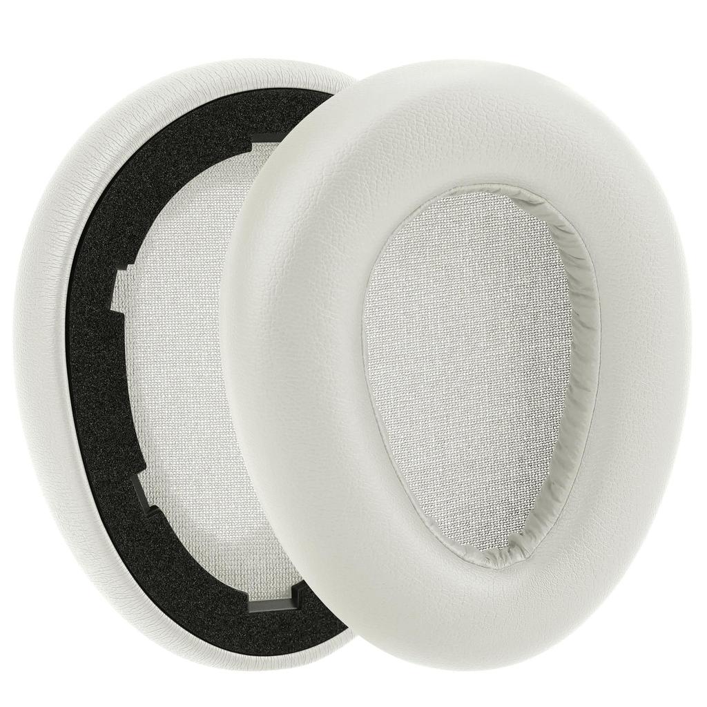 Geekria QuickFit Ear Pads Compatible with JLab JBuds Lux ANC Wireless Ear Cups Headphones, Pads/Ear (Protein Leather/Cloud White)