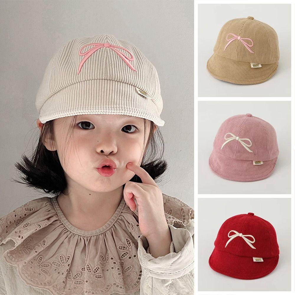 Korean Style Children Corduroy Hat Adjustable Kids Sunhat Cute Bow Baseball Cap  Outdoor
