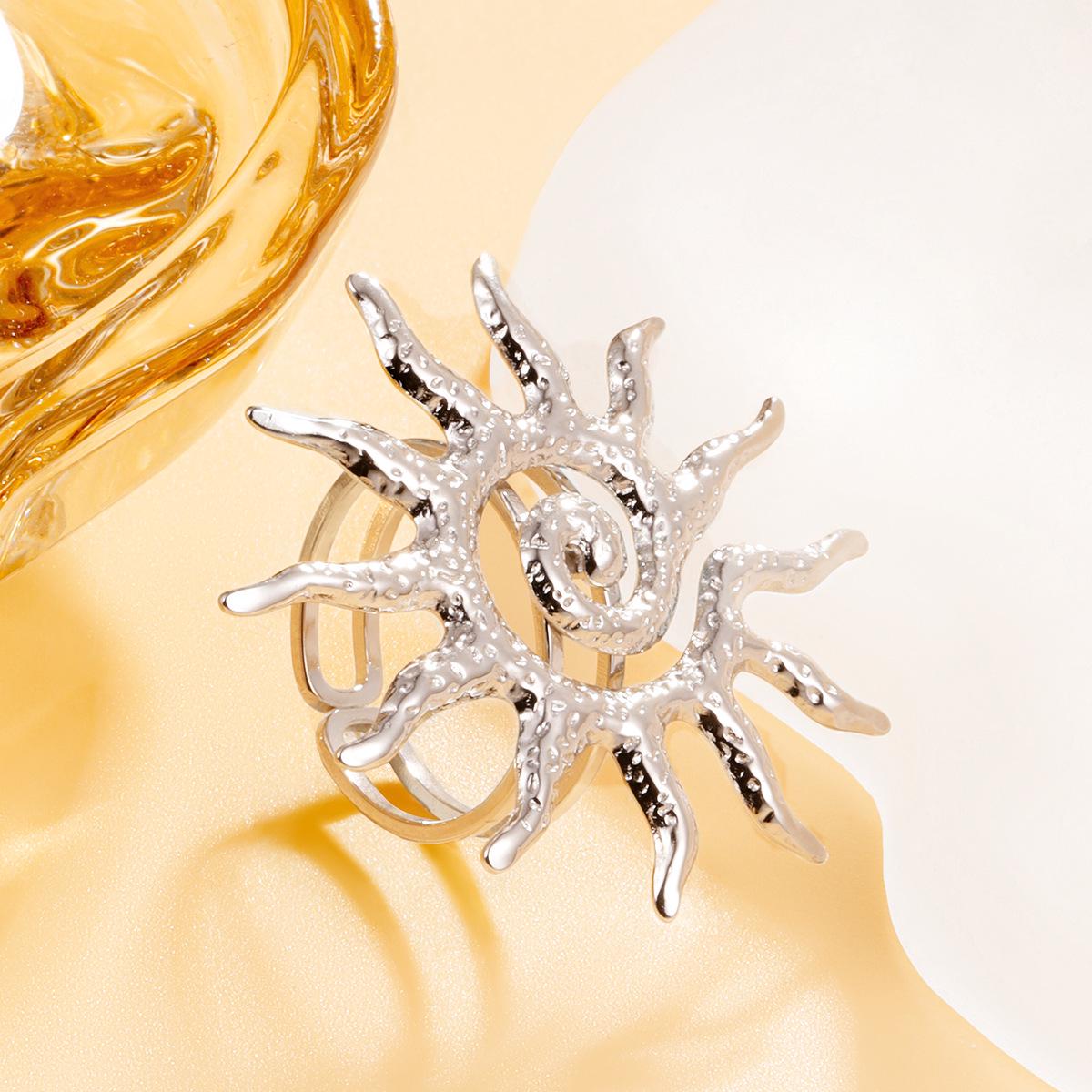 Retro Sunflower Spiral Stainless Steel Ring for Women