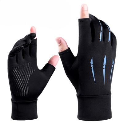 Sunscreen Gloves for Men and Women In Summer Thin Breathable Anti  Slip Ice Wire Leak Two Finger Fishing Cycling and Driving Fishing Gloves